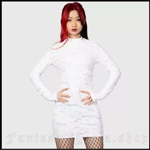 Killstar Illuminated Demon White Longsleeved Bodycon Dress NWT